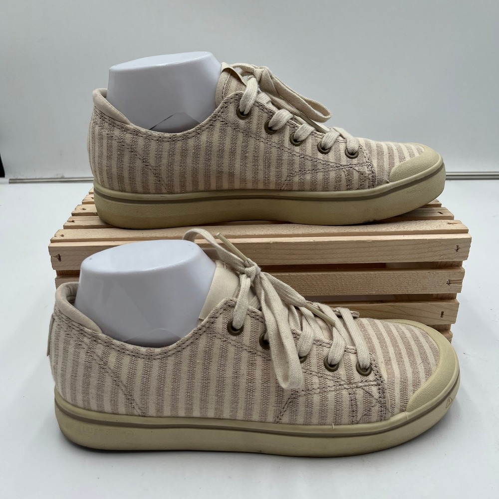Keen Sneaker Elsa IV 9 Striped Canvas Lace Up Beige Tan Womens